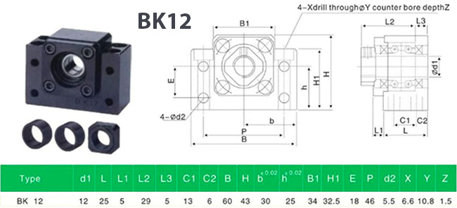BK12 uhlové ložisko pre závitovú tyč